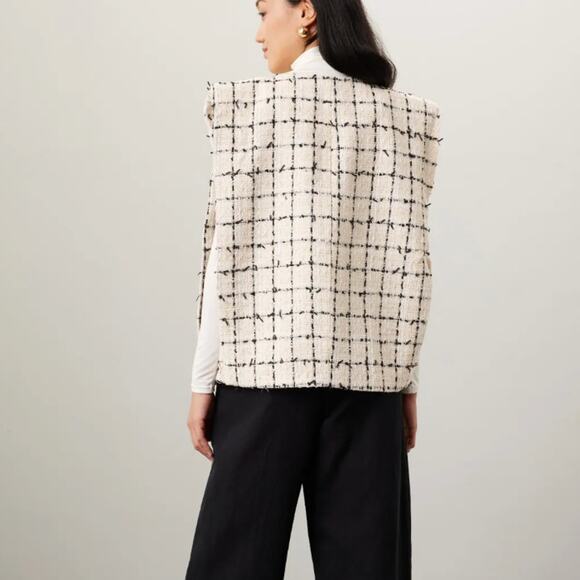 English Factory White Black Tweed Vest Boulce XL Boxy Oversized Designer $210 - Picture 3 of 10
